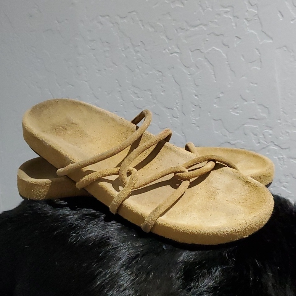 ZARA LEATHER SUEDE FLIP FLOP SANDALS CRISS CROSS STRAPS SIZE 8 BOHO GYPSY FREE - Picture 1 of 9